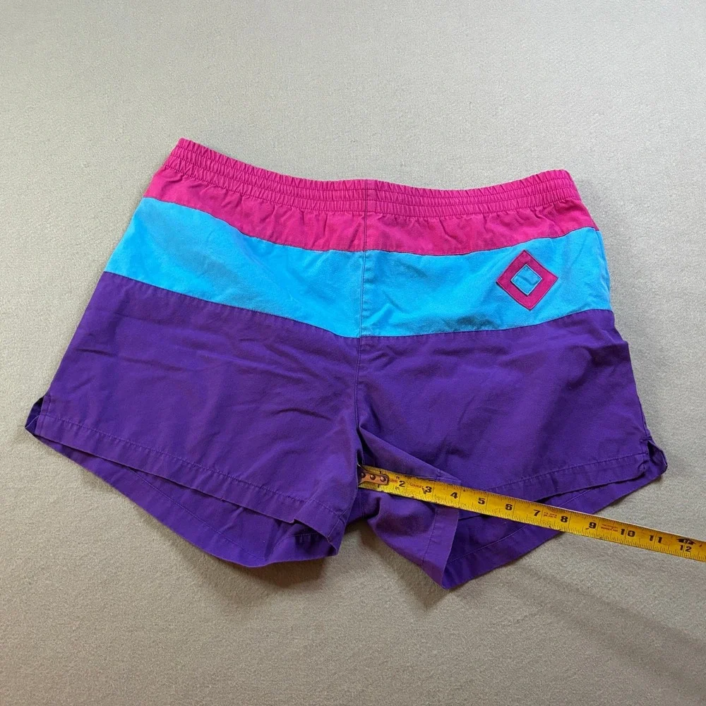 VTG Beach Baron Colorblock Swim Trunks Mens L Purple Pink Blue 90s Retro Surf